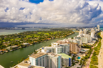 Fototapeta na wymiar Aerial drone photo Miami Beach Oceanfront condominiums travel destination
