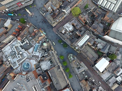 Leicester City Center. Drone Footage.