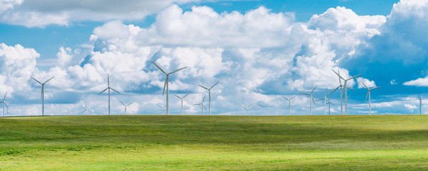 Wind farms on the grassland of Huitengxile, Inner Mongolia, China