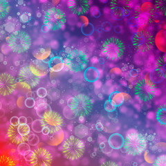 Christmas abstract background with bokeh, snowflakes, balls, Christmas and new year decor