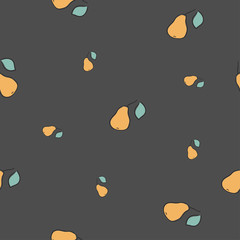 Seamless Pattern with hand drawn pears on black
