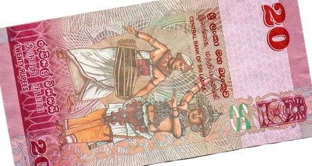 20 rupees, the currency of Sri Lanka. High resolution photo. Obverse side.