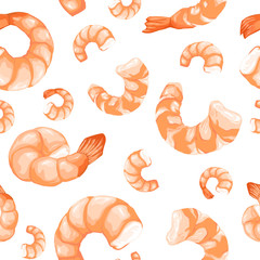 Seamless vector pattern of shrimp on a white background. Realistic illustration.