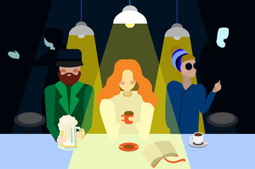 People in the bar. Flat vector illustration. Flat vector illustration.