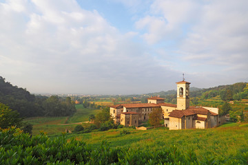 Fototapeta premium Astino Valley with old monastery, idyllic landscape near Bergamo, Italy.
