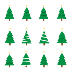 Christmas trees set isolated on white background