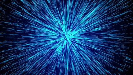 Hyper jump. Abstract cosmic background. Neon glowing rays in motion. Colorful explosion. 3d illustration