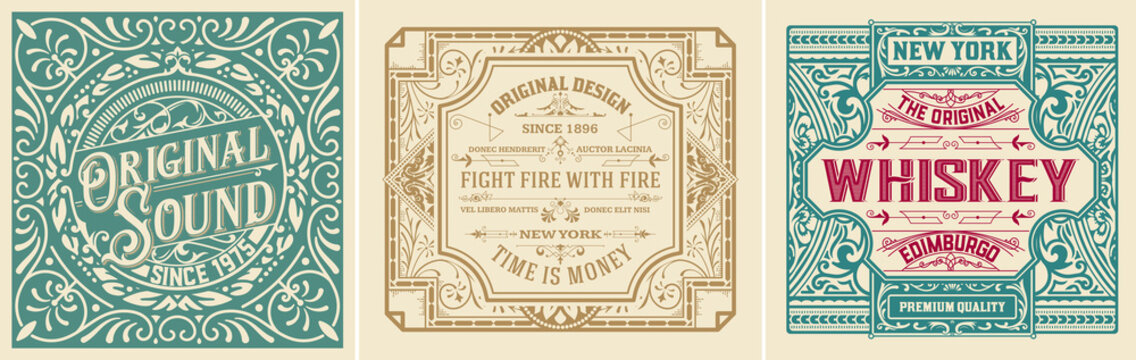 Set of 3 Vintage Labels Templates. Vector layered