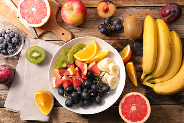 fresh fruit salad with banan,grape,grapefruit ,orange and blueberry