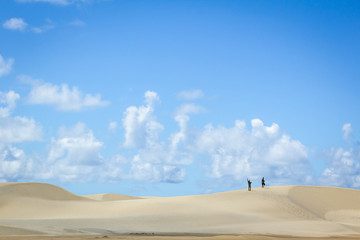 Landscape with tourists on dune walk