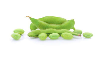 Green soy beans on white background