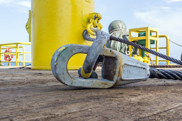 Anchor wire thimble or ferrule eye on deck of a construction barge