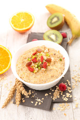 oatmeal, porridge with cereal and fruit