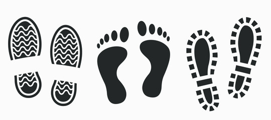 Human footprints icon set isolated on white. Vector illustration