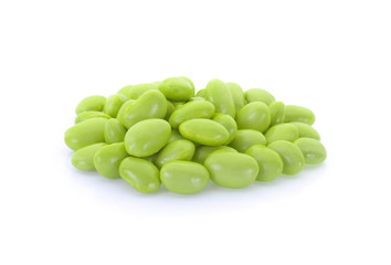 Green soy beans on white background