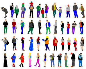 Men and women in street clothes on a white background
