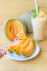 Fresh Orange melon in dish 