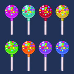 Colored spheric lollipops set on white sticks