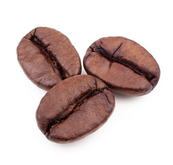 Coffee beans isolated on white background. Top view