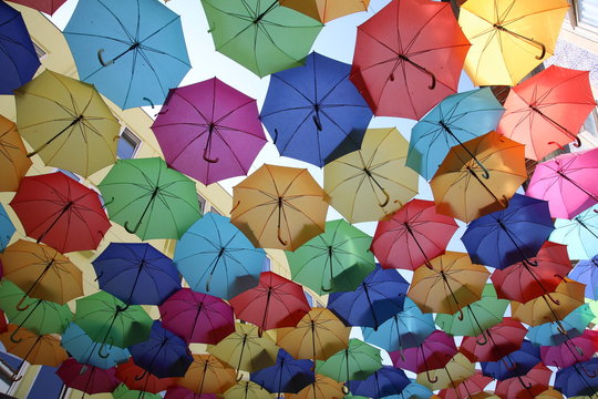Colorful umbrellas in Agueda, Portugal