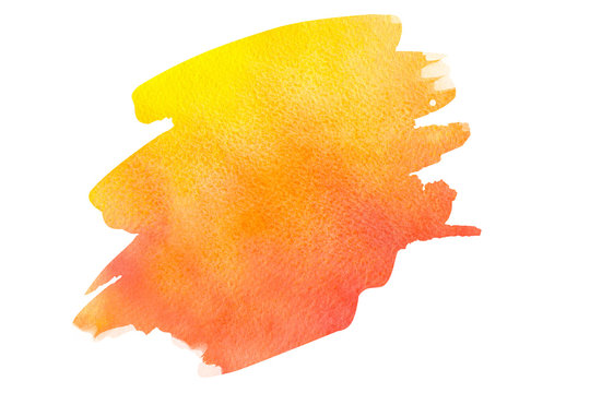 Abstract orange yellow red watercolor textured background on a white isolated background