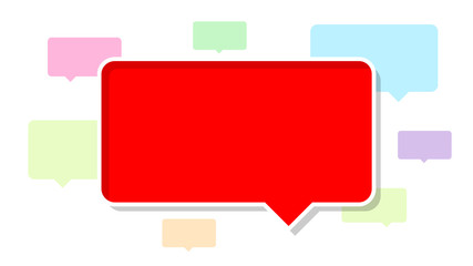 red dialog frame for copy space, speech bubble red, speech dialog red talk on colorful and white background, template empty balloon speech for copy space text, simple announcement sign for say chat