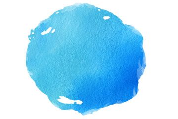 Abstract blue, turquoise circle watercolor textured background on a white isolated background