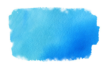 Abstract blue, turquoise watercolor textured background on a white isolated background