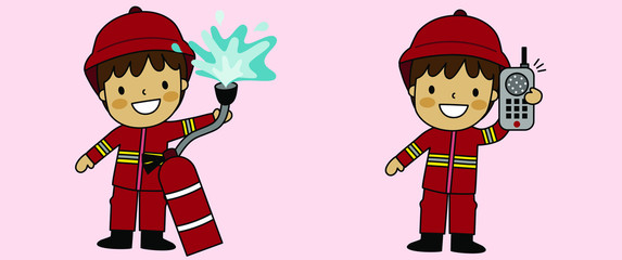 firefighter boy who is a rescuer extensively trained in firefighting and his tools set1