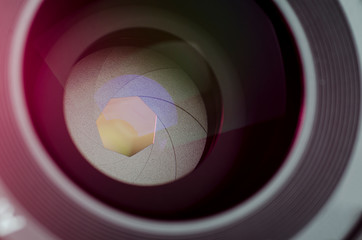 Camera lens aperture close-up