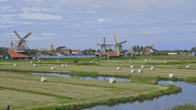 Dutch windmills in Netherlands closeup footage