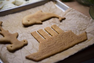 Beautiful decorative boat cookies, pastry baking cooking cookies.