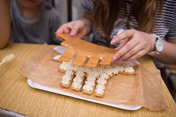 Beautiful decorative boat cookies, pastry baking cooking cookies.
