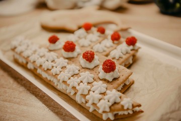 Beautiful decorative boat cookies, pastry baking cooking cookies.