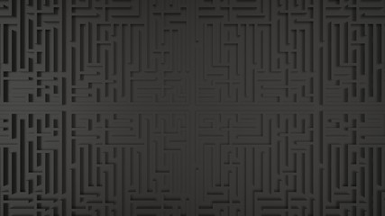 Black labyrinth maze. Top view. 3D Illustration
