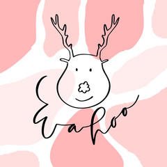 Wahoo New year card with deer. Wahoo is Hawaiian islands. Handwritten greeting card. Calligraphic vector poster.