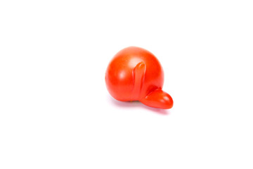 Ugly tomato with two noses from another side