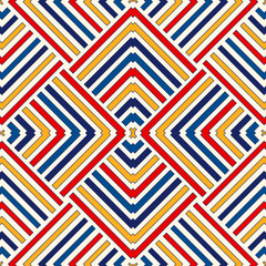 Bright ethnic abstract background. Seamless pattern with symmetric geometric ornament.