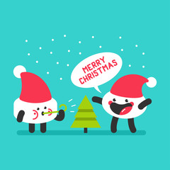 Santa hat characters with Christmas tree vector cartoon illustration isolated on background.