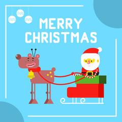 Santa Claus with reindeer on sleigh vector Christmas greeting card.