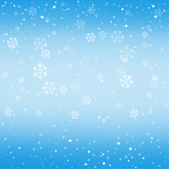 Naklejka na ściany i meble Christmas winter blue background with falling snow and snowflakes. Vector Illustration.