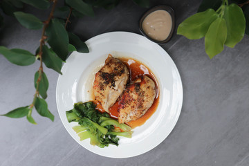grilled chicken or chicken steak with sauce