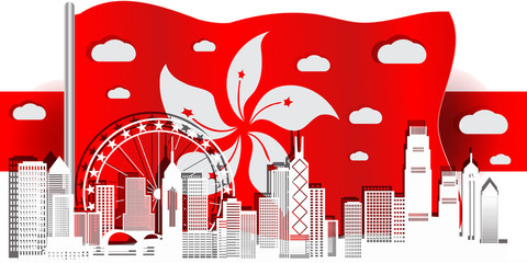 City of Hong Kong in a vector illustration of a paper cut style with the concept of an isolated flag. can be used for backgrounds, web templates, banners, landing pages.