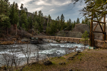 Wooden Footbridge Spanning The Spokane River