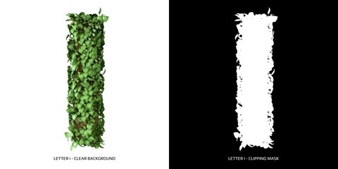 Letter l lowercase with tree shape with leaves. 3D Illustration.