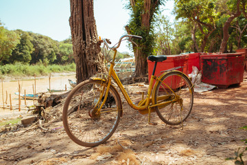 Fototapeta na wymiar Classic vintage Bicycle in Cambodian Floating Village near Tonle Sap Lake