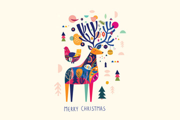 Obraz na płótnie Canvas Christmas illustration with amazing colorful deer.