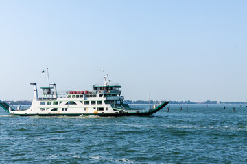 touristy travel by pleasure boat in blue sea