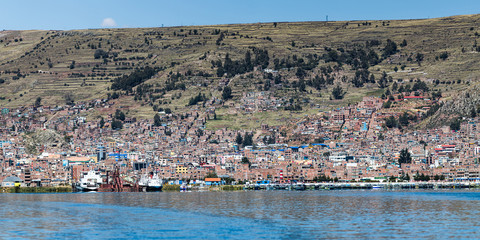 Panoramic view of Puno city in Peru
