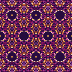 Vintage style detailed seamless pattern background, shiny purple color tone. Fractal & kaleidescope art pattern background. Wall paper, wrapping paper, gift card, invitation and cover design.